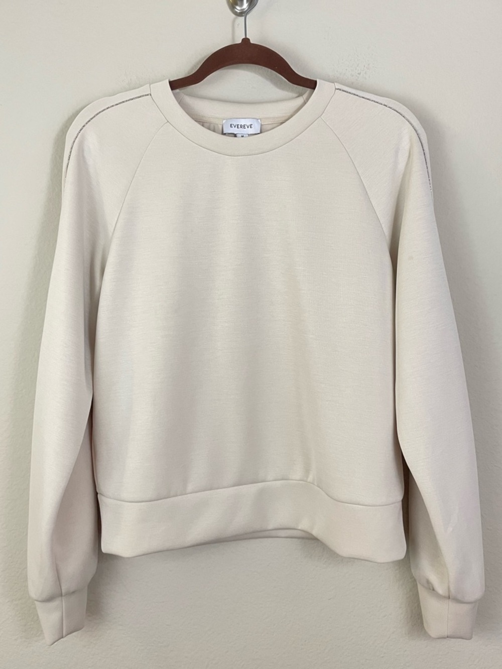 Evereve Cream Embellished Sleeves Crewneck Sweatshirt Size Medium